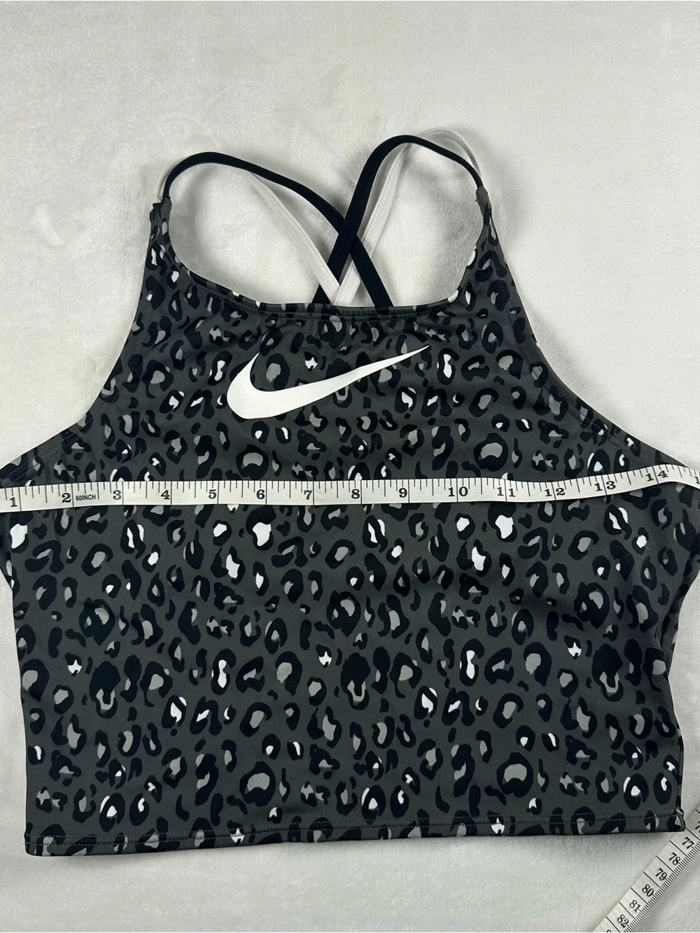 Nike Black & Gray Leopard Print Kids Swim Bikini Crop Top with White Swoosh